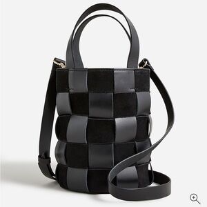 J.Crew Black Woven Leather & Suede Bucket Bag